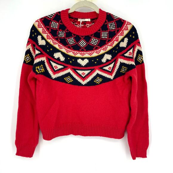 Marine Layer Archive Alpine Red Fair Isle Sweater XS NWT Wool Alpaca Blend - Picture 1 of 6